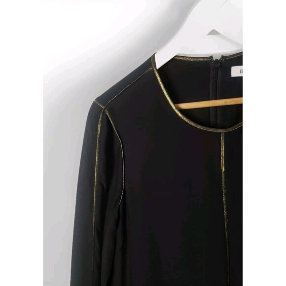Elizabeth & James Silk A-Line Dress Women 6 Black Metallic Gold Trim Georgette - Picture 2 of 10